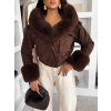 Tmavo hnedá štýlová krátka bunda HEXUMI s kožúškom