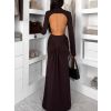 Tmavě hnědé dlouhé společenské šaty EVANIE s průstřihy (Veľkosť ONESIZE)