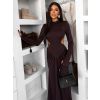 Tmavě hnědé dlouhé společenské šaty EVANIE s průstřihy (Veľkosť ONESIZE)
