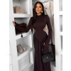 Tmavo hnedé dlhé spoločenské šaty EVANIE s prestrihmi