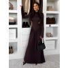 Tmavě hnědé dlouhé společenské šaty EVANIE s průstřihy (Veľkosť ONESIZE)