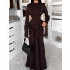 Tmavě hnědé dlouhé společenské šaty EVANIE s průstřihy (Veľkosť ONESIZE)