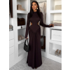Tmavo hnedé dlhé spoločenské šaty EVANIE s prestrihmi