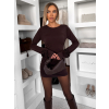 Tmavě hnědé koktejlové elegantní šaty SAUVEE (Veľkosť ONESIZE)