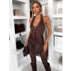 Tmavě hnědý komplet ULVERAN s třásněmi (Veľkosť M/L)