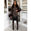 Tmavo hnedý koženkový elegantný kabát MOKARYA s kožúškom