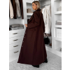 Tmavě hnědý vypasovaný dlouhý elegantní kabát SAVOIA (Veľkosť ONESIZE)