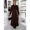 Tmavě hnědý vypasovaný dlouhý elegantní kabát SAVOIA (Veľkosť ONESIZE)