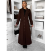 Tmavo hnedý vypasovaný dlhý elegantný kabát SAVOIA