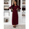 Vínové dlouhé svetrové šaty TYMORAE s dlouhým rukávem (Veľkosť M/L)