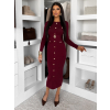 Vínové úpletové elegantné šaty CRESTILO s dlhým rukávom