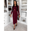Vínové úpletové elegantné šaty CRESTILO s dlhým rukávom
