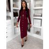 Vínové úpletové elegantní šaty CRESTILO s dlouhým rukávem (Veľkosť M/L)
