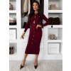 Vínové úpletové elegantné šaty CRESTILO s dlhým rukávom