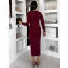 Vínové úpletové elegantné šaty CRESTILO s dlhým rukávom