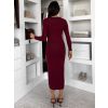 Vínové úpletové elegantní šaty CRESTILO s dlouhým rukávem (Veľkosť M/L)