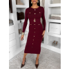 Vínové úpletové elegantné šaty CRESTILO s dlhým rukávom