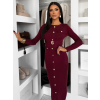 Vínové úpletové elegantní šaty CRESTILO s dlouhým rukávem (Veľkosť M/L)