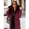 Vínový dlouhý zimní kabát bunda LUMIYA (Veľkosť L)