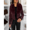 Vínová semišová krátka bunda LORXINA s kožúškom