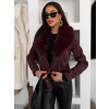 Vínová semišová krátka bunda LORXINA s kožúškom