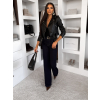 Černá koženková biker krátká bunda SOLVENA (Veľkosť L)