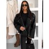Černá koženková oversize krátká bunda DRAVINO (Veľkosť ONESIZE)