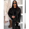 Čierna koženková oversize krátka bunda DRAVINO