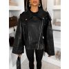 Černá koženková oversize krátká bunda DRAVINO (Veľkosť ONESIZE)