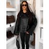 Černá koženková oversize krátká bunda DRAVINO (Veľkosť ONESIZE)