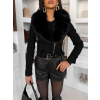 Čierna semišová krátka biker bunda LORXINA s kožušinkou