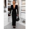 Černé elegantní dlouhé šaty MARVO s řasením (Veľkosť ONESIZE)
