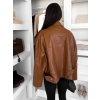 Hnědá koženková oversize biker bunda DRAVINO (Veľkosť ONESIZE)