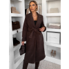 Hnedý dlhý elegantný kabát CAMNIRA s opaskom