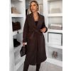 Hnědý dlouhý elegantní kabát CAMNIRA s páskem (Veľkosť ONESIZE)