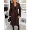 Hnědý dlouhý elegantní kabát CAMNIRA s páskem (Veľkosť ONESIZE)