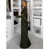 Kaki spoločenské dlhé šaty EVANIE s prestrihmi