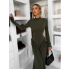 Kaki spoločenské dlhé šaty EVANIE s prestrihmi