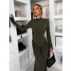 Khaki společenské dlouhé šaty EVANIE s průstřihy (Veľkosť ONESIZE)