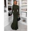 Kaki spoločenské dlhé šaty EVANIE s prestrihmi