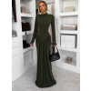 Kaki spoločenské dlhé šaty EVANIE s prestrihmi