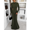 Kaki spoločenské dlhé šaty EVANIE s prestrihmi