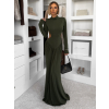 Kaki spoločenské dlhé šaty EVANIE s prestrihmi