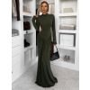 Khaki společenské dlouhé šaty EVANIE s průstřihy (Veľkosť ONESIZE)
