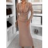 Světle hnědé dlouhé šaty MARVO s hlubokým výstřihem (Veľkosť ONESIZE)