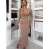 Světle hnědé dlouhé šaty MARVO s hlubokým výstřihem (Veľkosť ONESIZE)