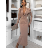 Svetlo hnedé dlhé šaty MARVO s hlbokým výstrihom
