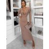 Světle hnědé dlouhé šaty MARVO s hlubokým výstřihem (Veľkosť ONESIZE)