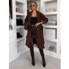 Tmavě hnědý elegantní dlouhý kabát CLERINE (Veľkosť ONESIZE)