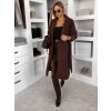 Tmavě hnědý elegantní dlouhý kabát CLERINE (Veľkosť ONESIZE)